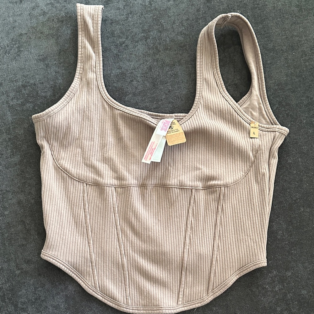 PINK VS Ribbed Tan Corset Top